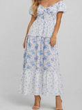 Neck Puff Sleeves Boho Maxi Dress