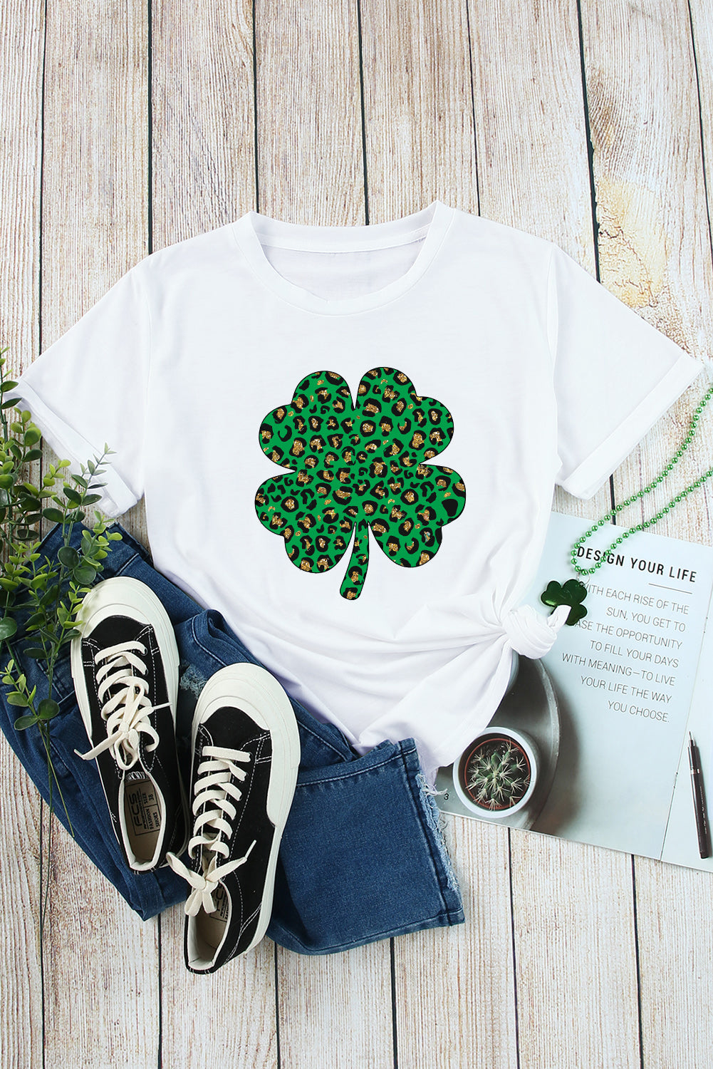 White Leopard Four Leaf Clover