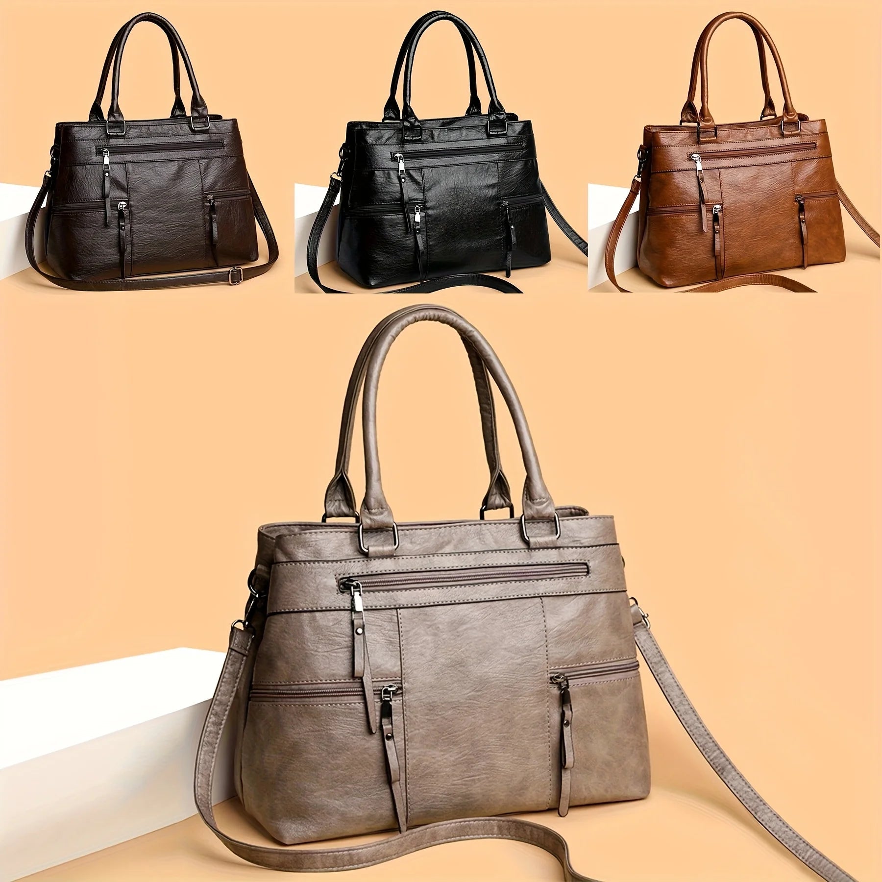 Relaxed Soft Zip-Top Shoulder Bag