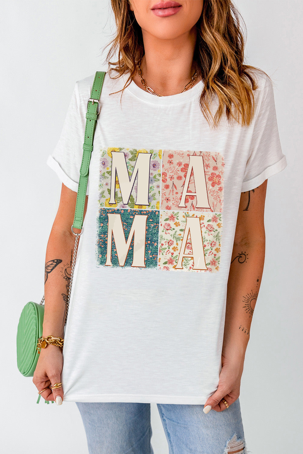 White Mama Floral Block Graphic
