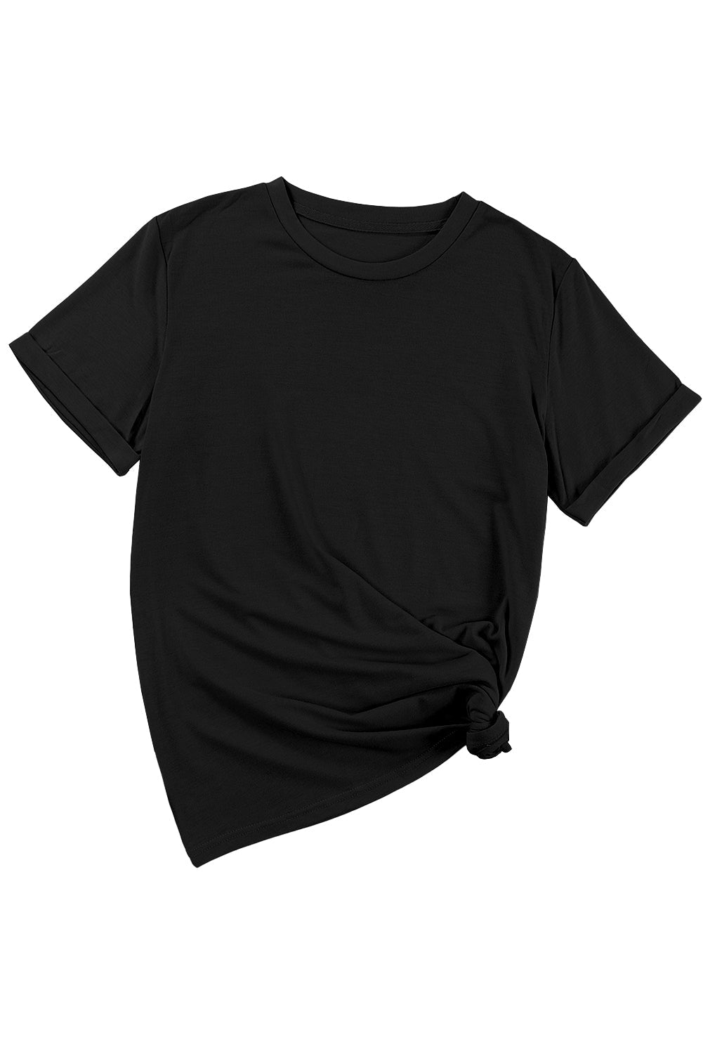 Black Casual Plain Crew Neck