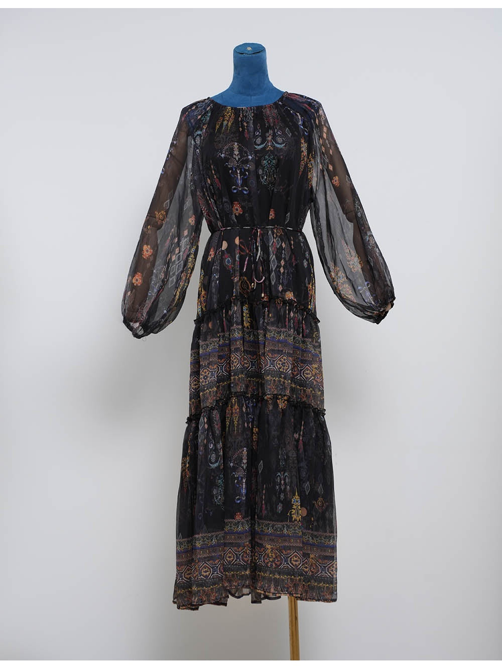 Boho Chiffon Waist Long Sleeves Midi Dress