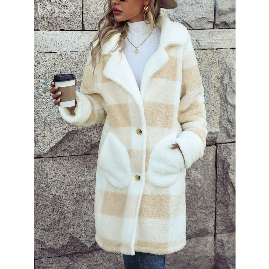 Plaid Button Down Coat with Pockets Jacket