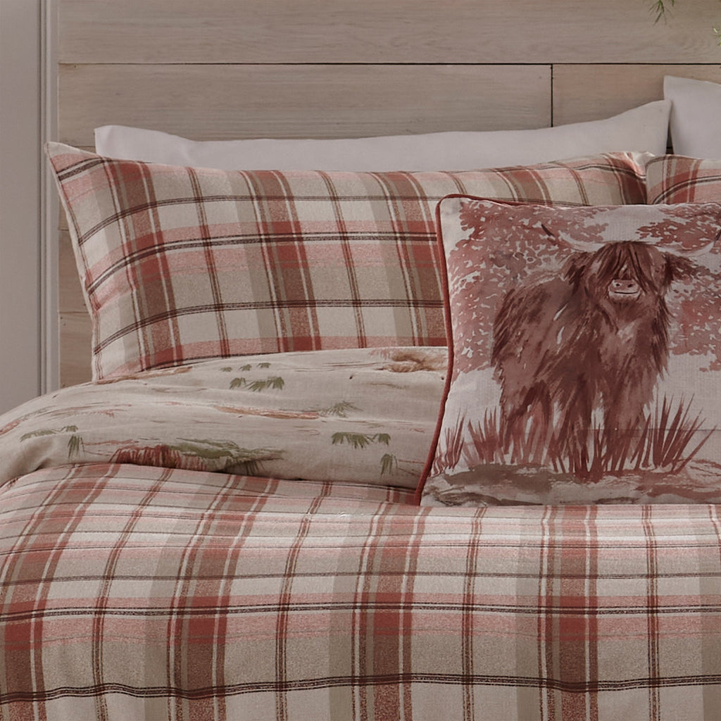 Minimal Bedroom Reversible Check Brushed Cotton Duvet Cover Set