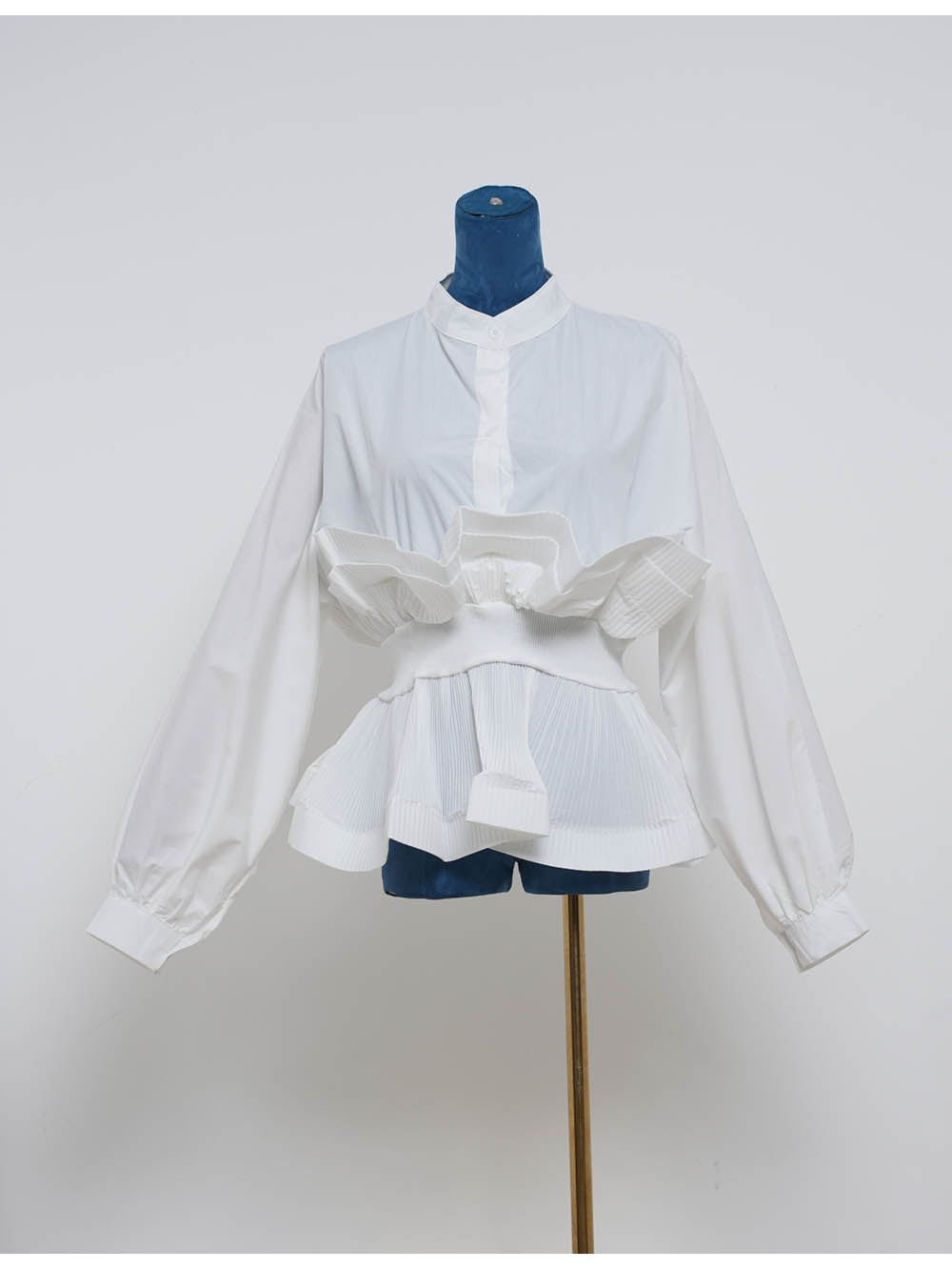 Chic Ruffle Pleated Lantern Sleeves Button Front Blouse