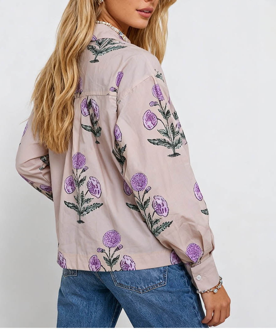 Boho Turndown Collar Button Long Sleeves Shirt