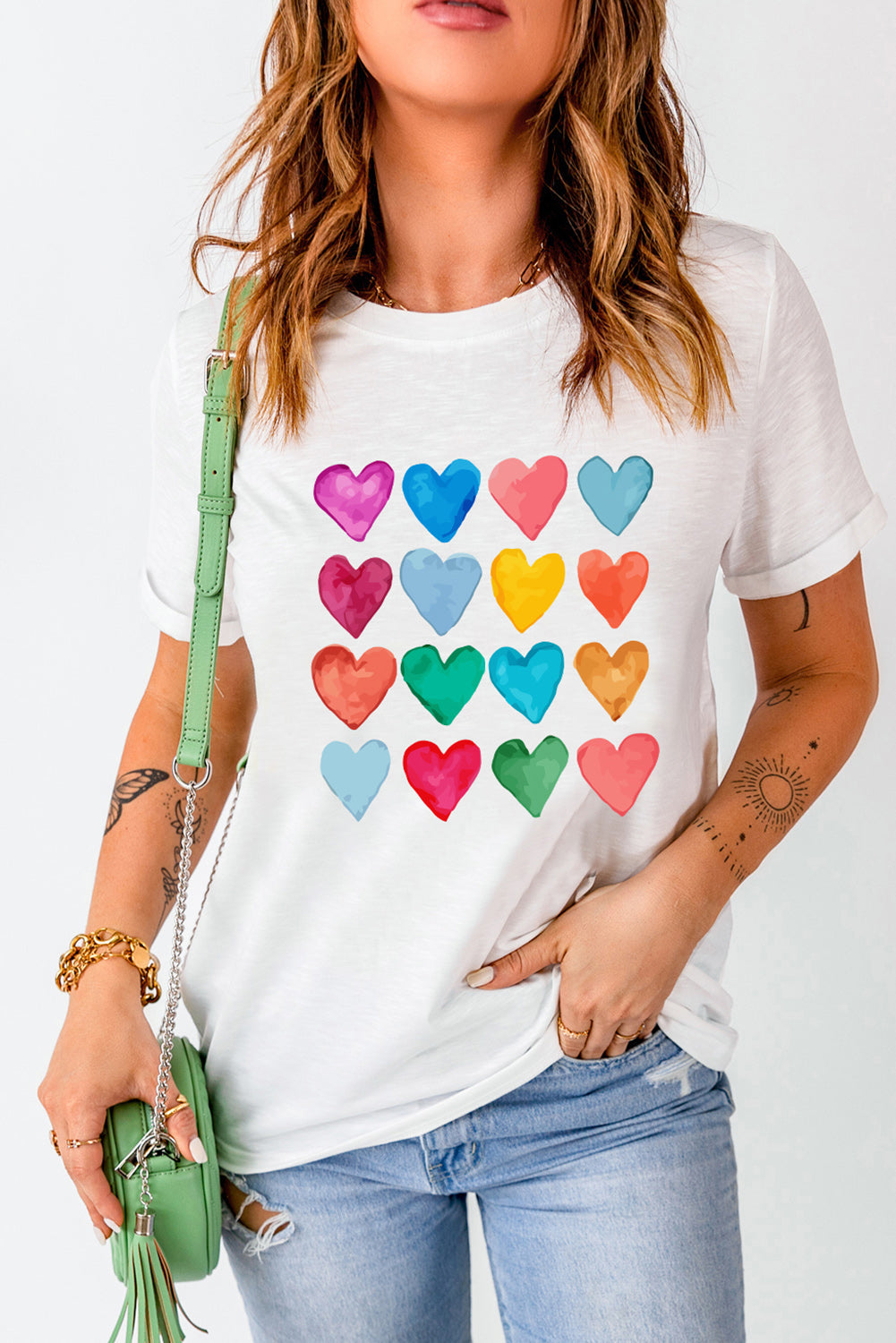 White Colorful Heart Shaped Print