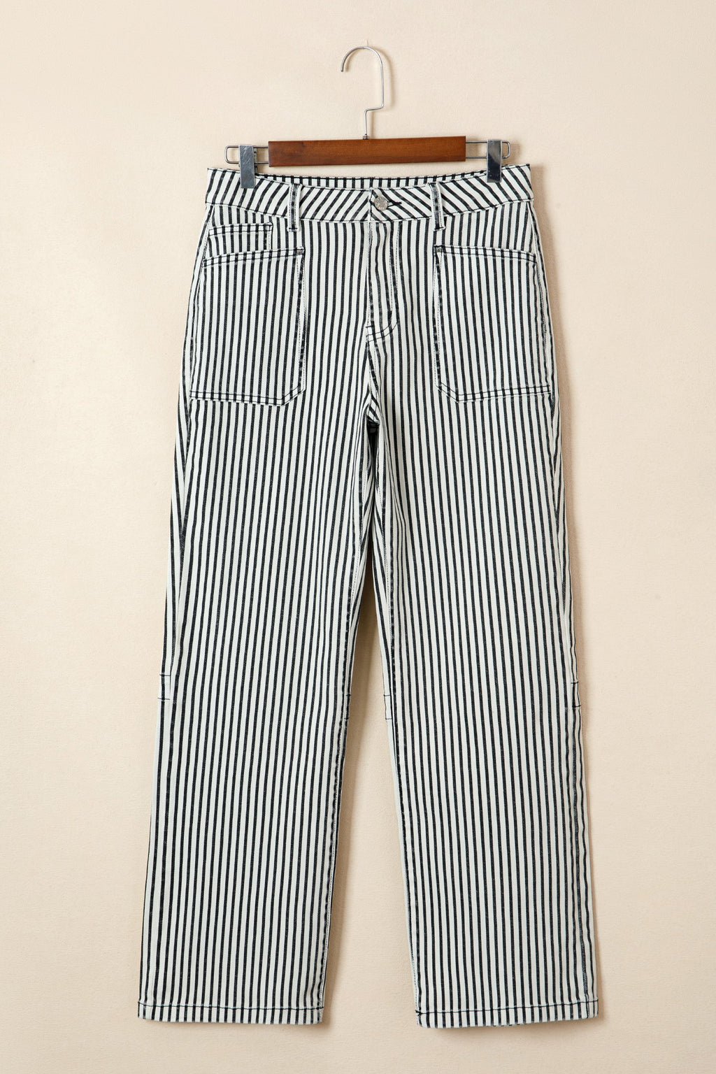 High Waist Patch Pocket Stripe Shift Jeans
