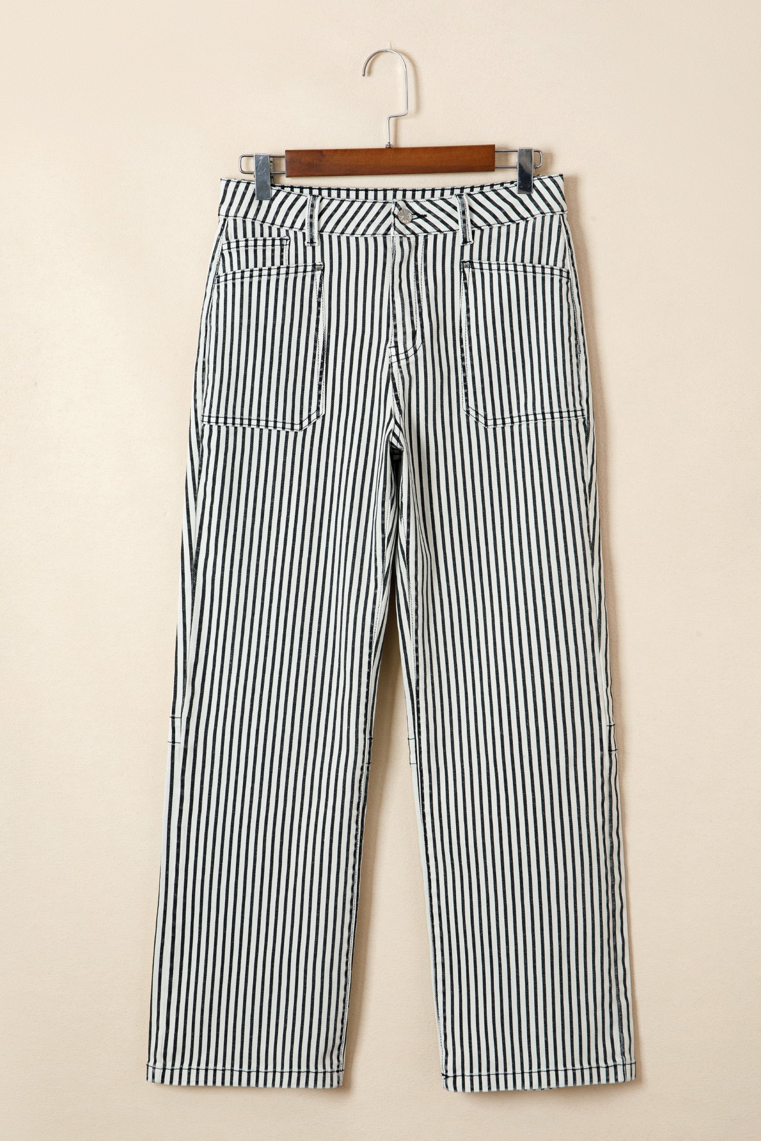 High Waist Patch Pocket Stripe Shift Jeans