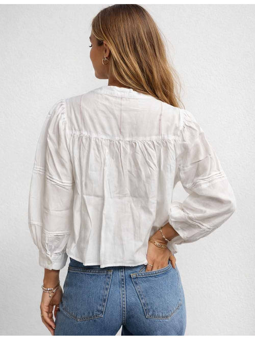 Boho Lace Embroidery Long Sleeves Blouse
