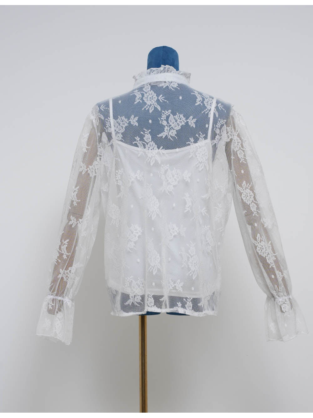 Boho Sheer Lace Ruffle Trim Button Front Blouse