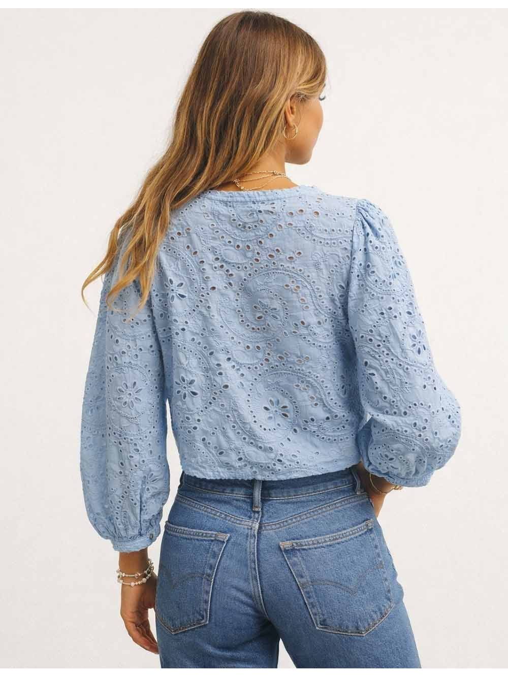 Boho Embroidery Hollow Out Long Sleeves Blouse
