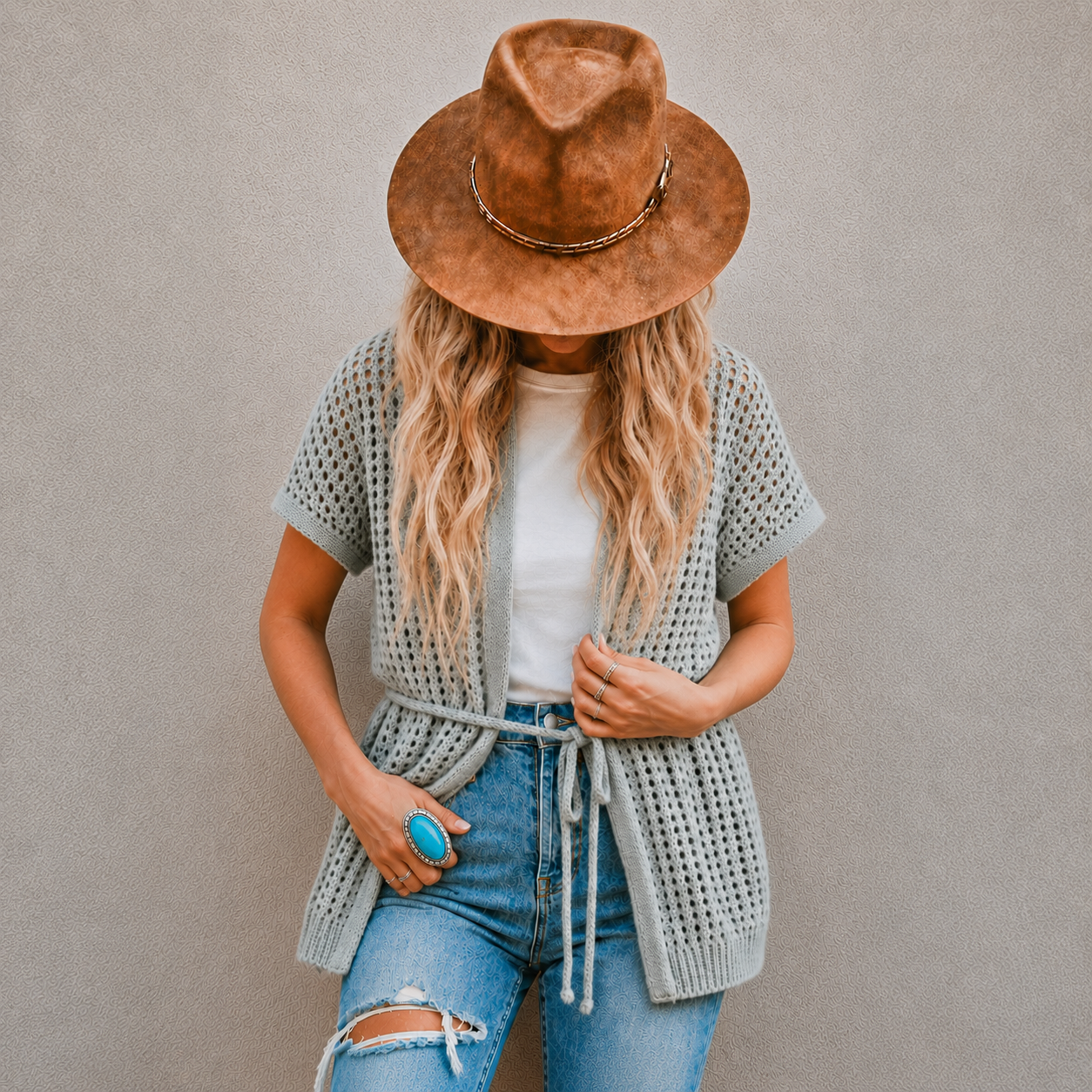 Everyday Crochet Open Weave Belted Cardigan