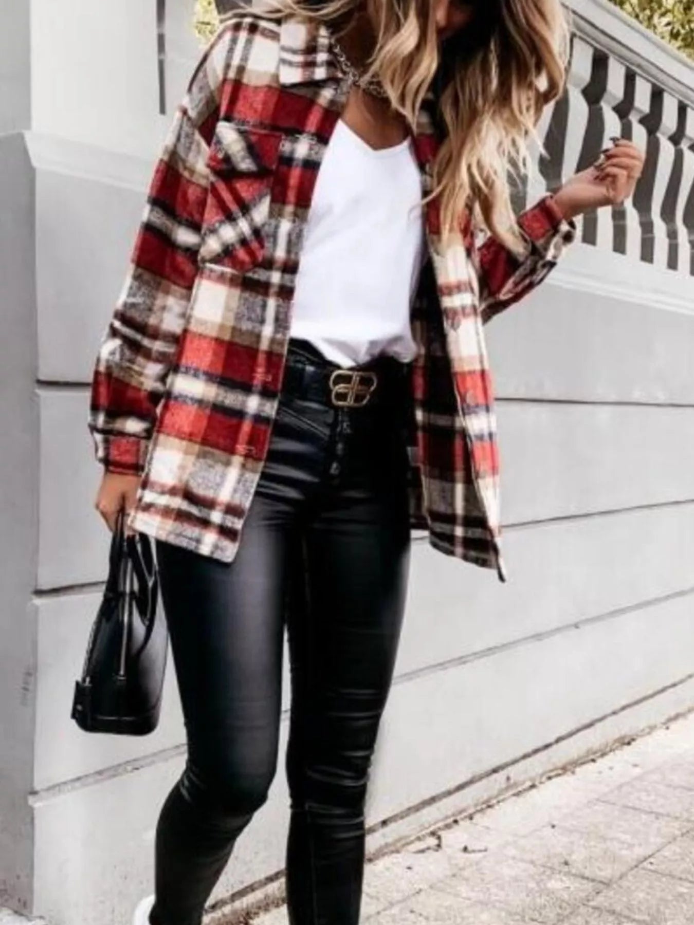 Plaid Button Down Long Sleeve Shacket Jacket