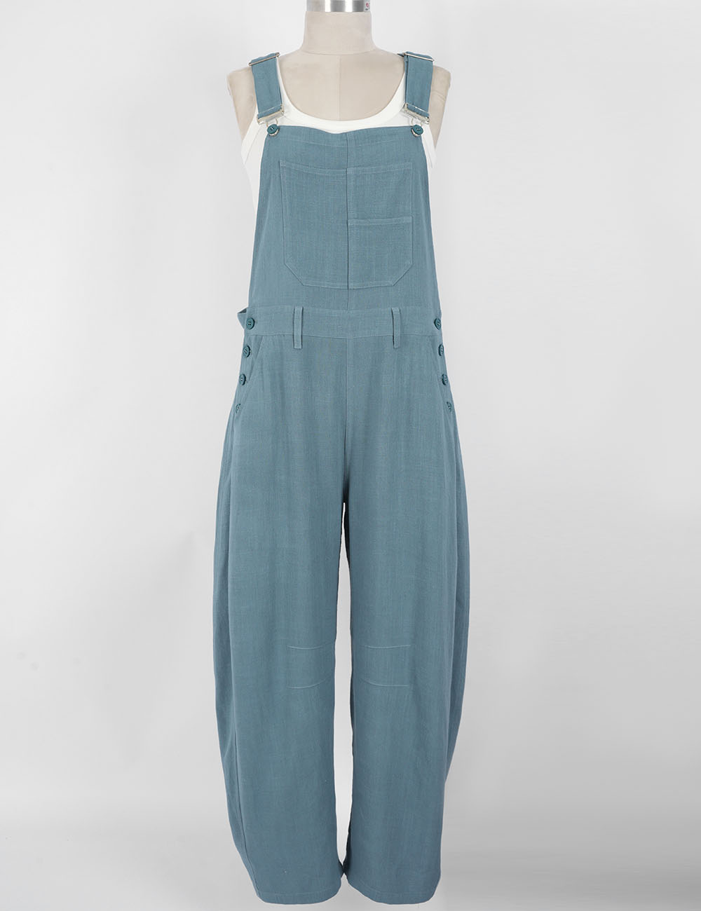 Casual Overall Solid Color Barrel Leg Denim Jumpsuit
