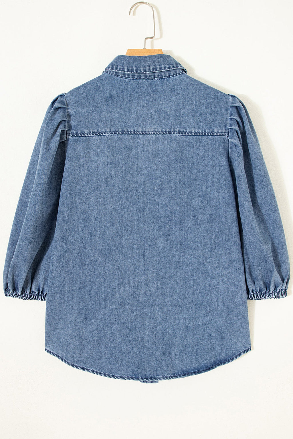 Blue Puff Half Sleeve Collared Denim Shirt