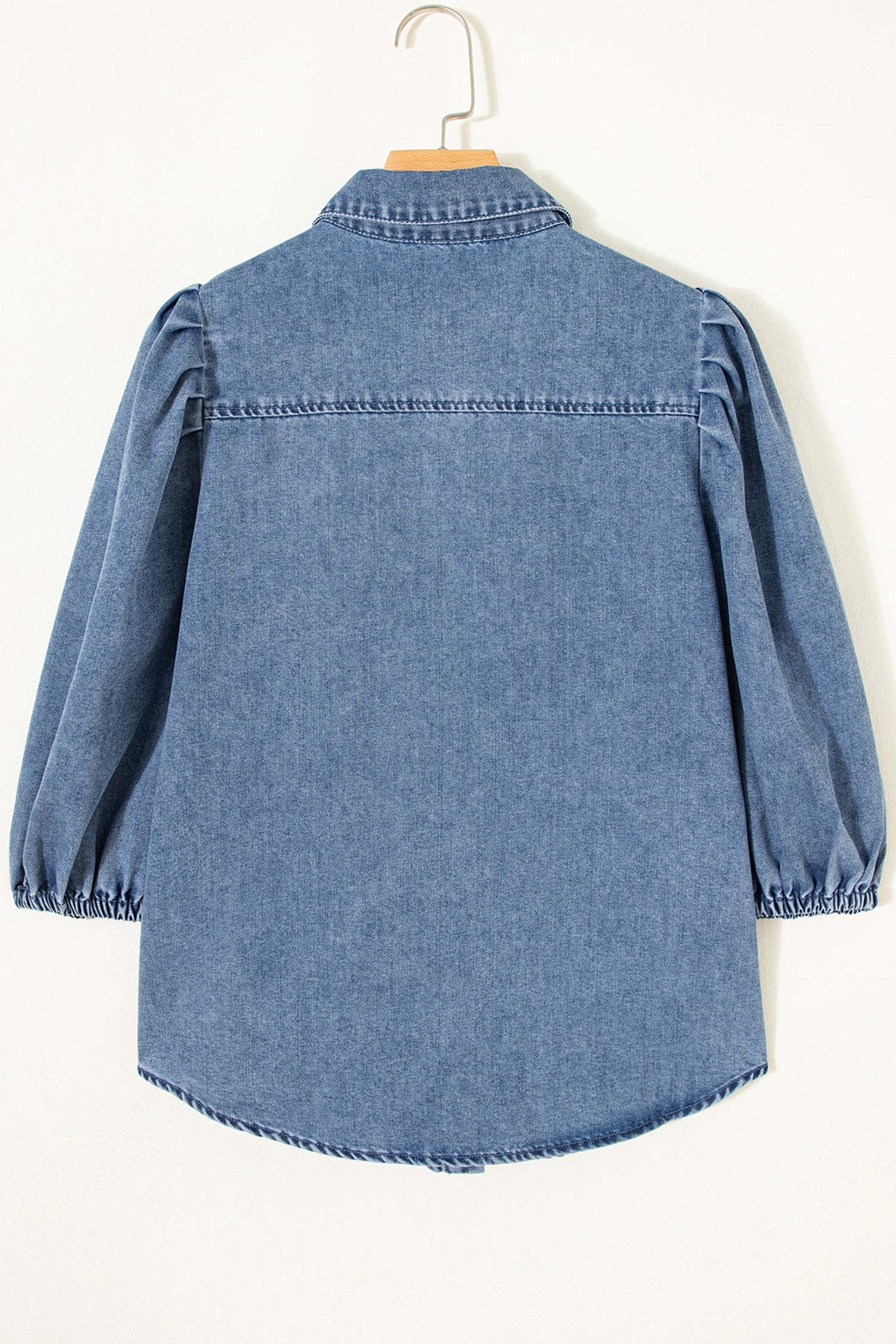 Blue Puff Half Sleeve Collared Denim Shirt
