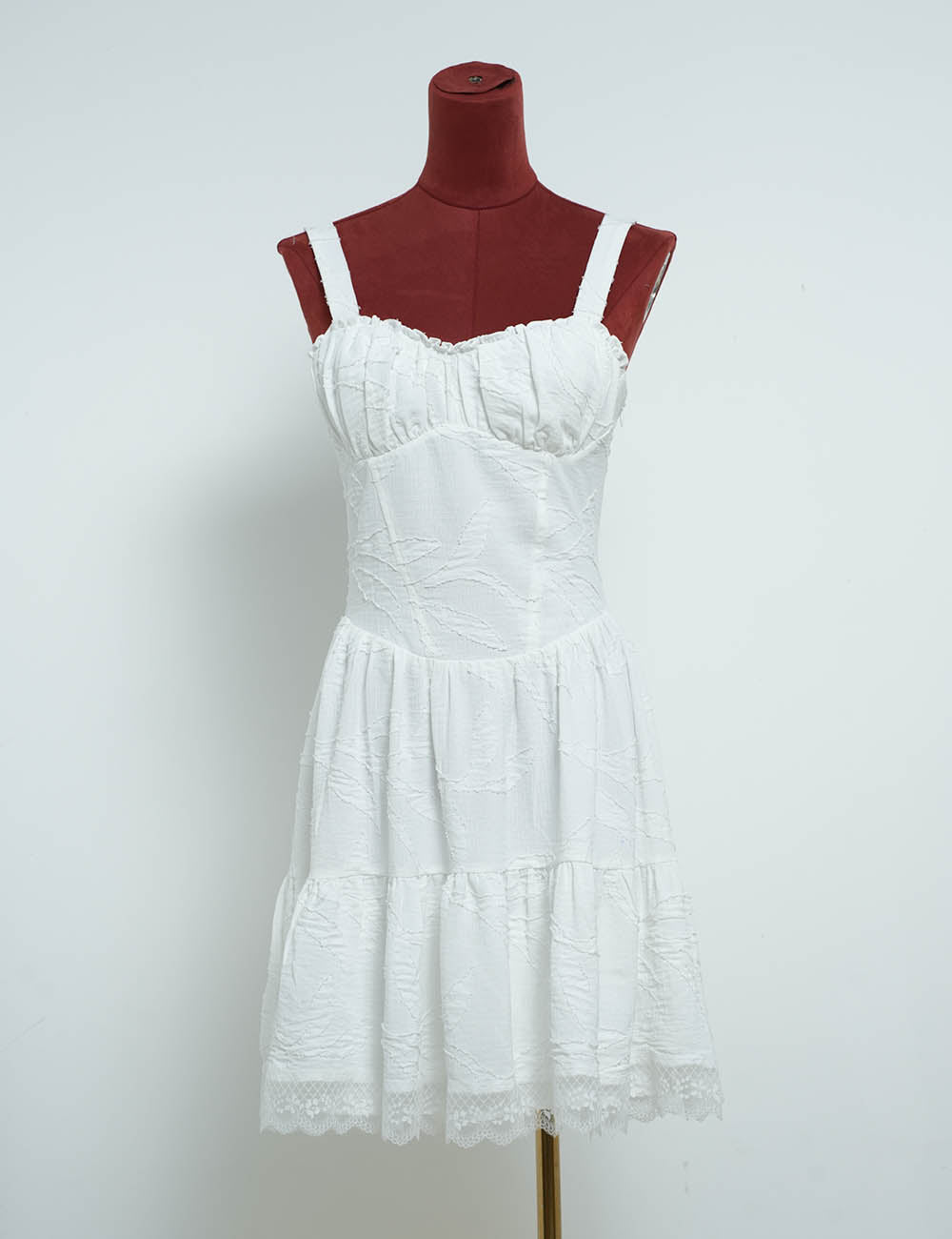 Romantic Lace Trim Square Neck Jacquard Mini Dress
