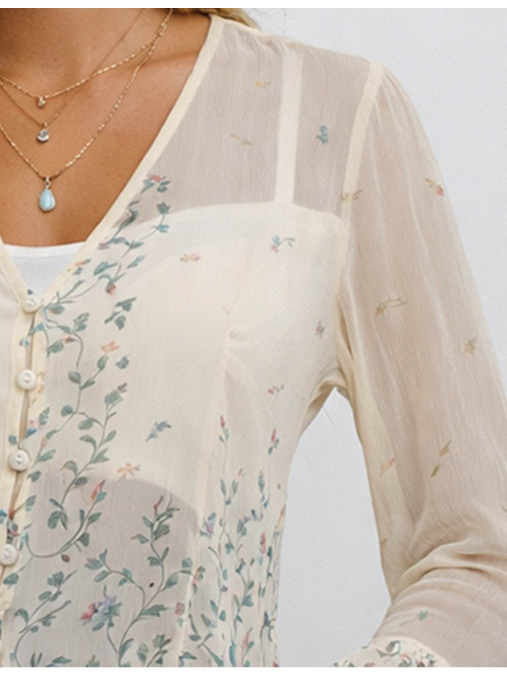 Boho Flared Sleeves V Neck Button Front Blouse