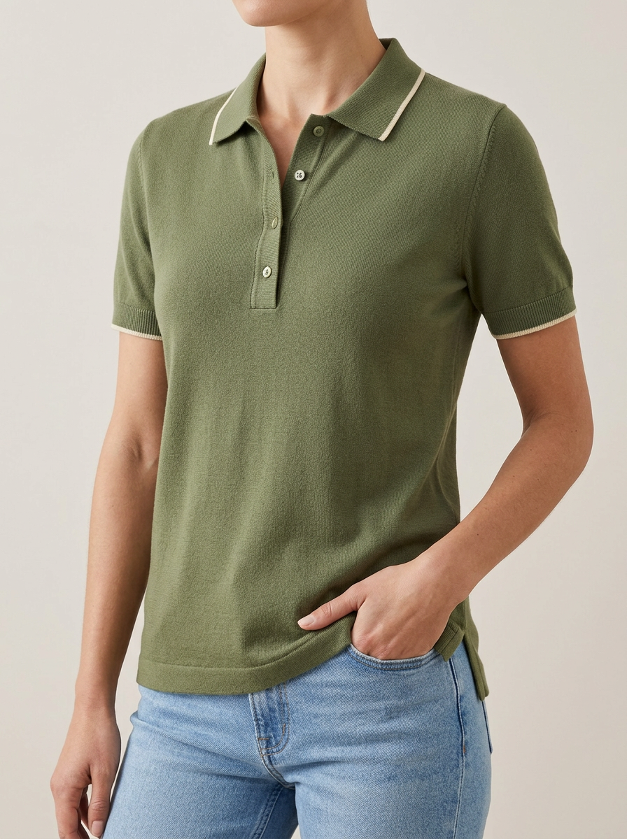 Women's Refined Contrast-Trim Polo Shirt