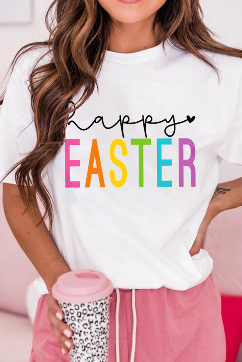 White Happy Easter Round Neck