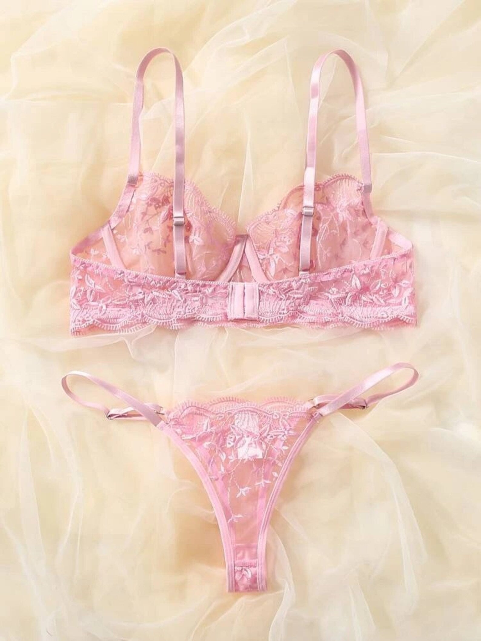 Refined Embroidered Sheer Lingerie Set