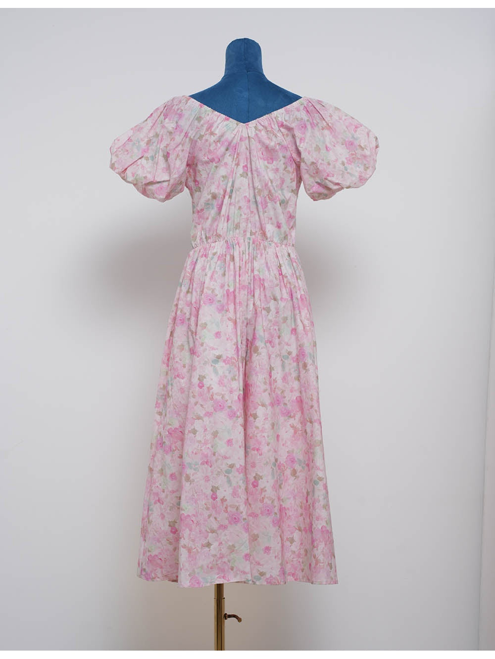 Romantic Puff Sleeves Drawstring Midi Dress