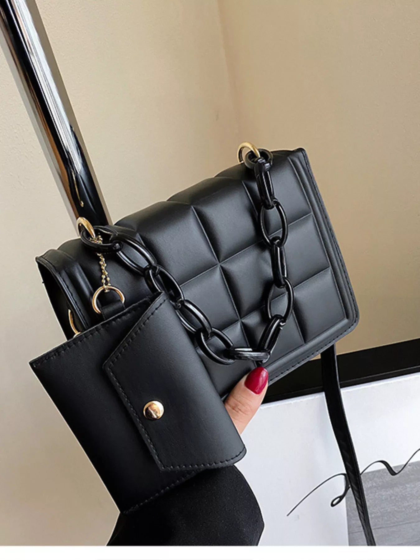 Everyday Quilted Chain Strap Crossbody Bag