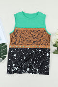 Tie-dye Buckstitch Color-block T-shirt Tank Top