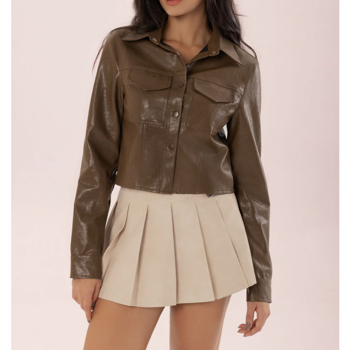 Collared Neck Snap Down Long Sleeve Jacket