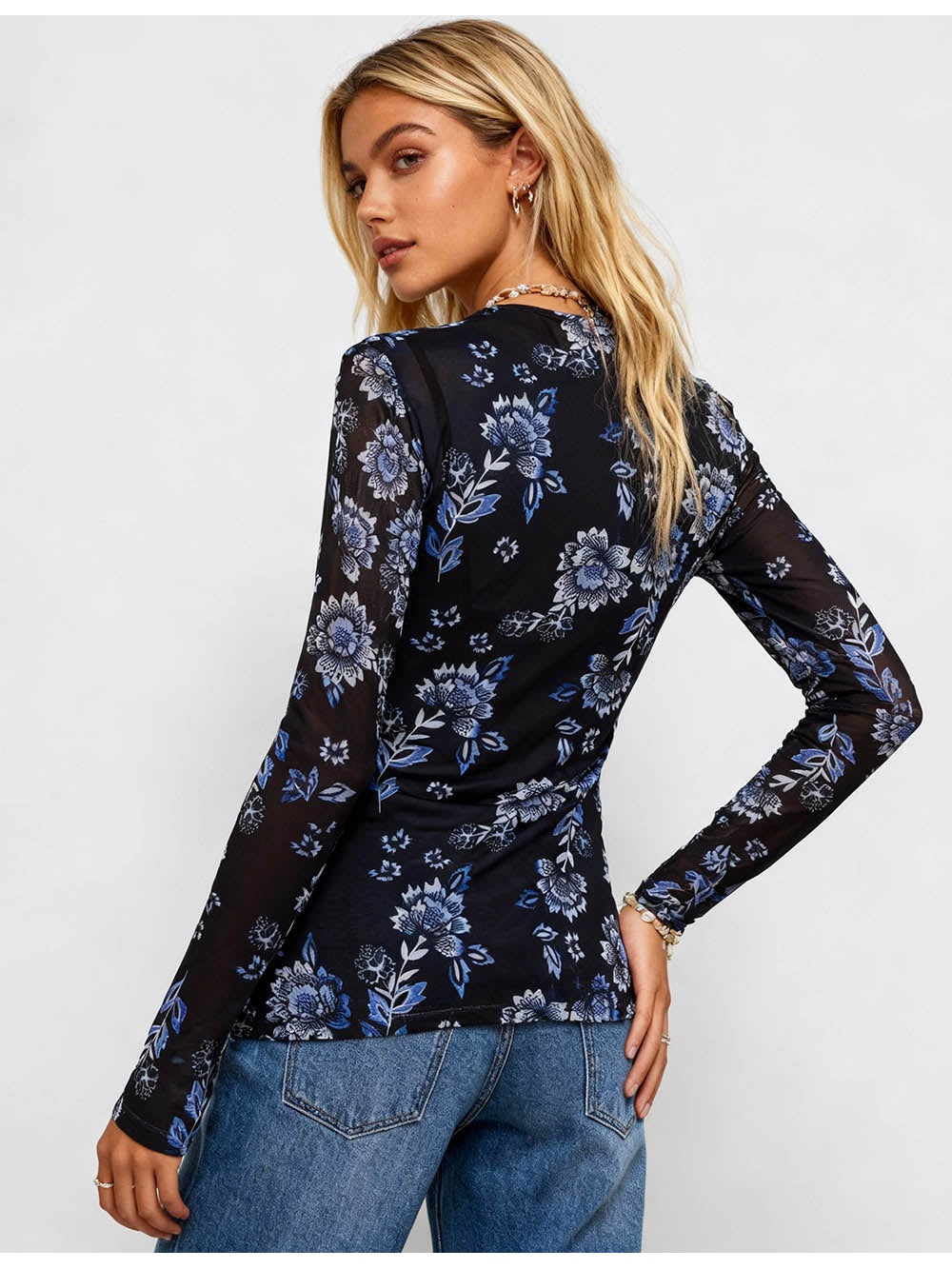 Boho Sheer V Neck Long Sleeves Blouse