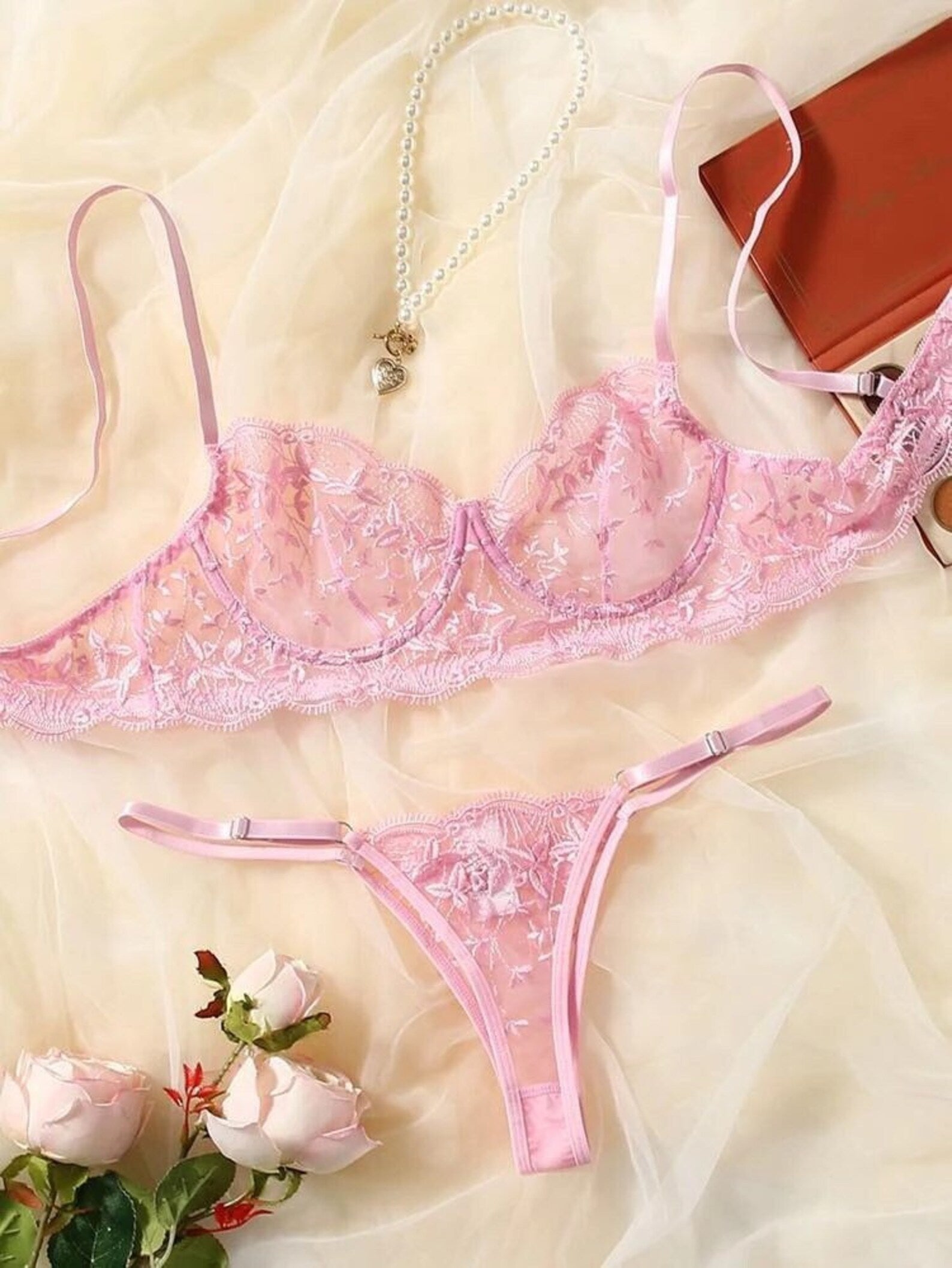 Refined Embroidered Sheer Lingerie Set
