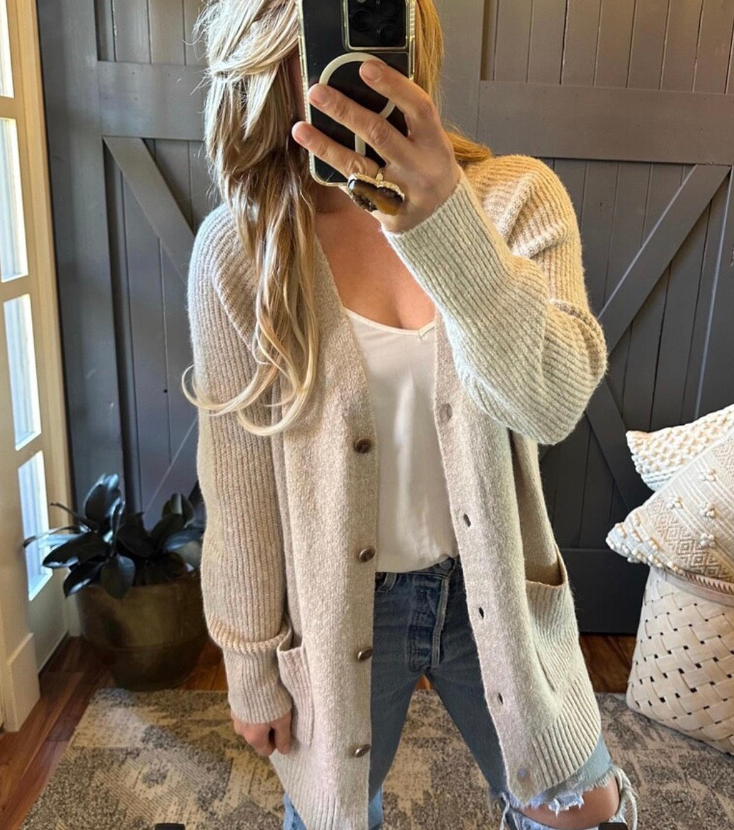 Pocketed Button Front Oversized Longline Cardigan