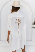 Relaxed Palm Button-front Beach Cover-up