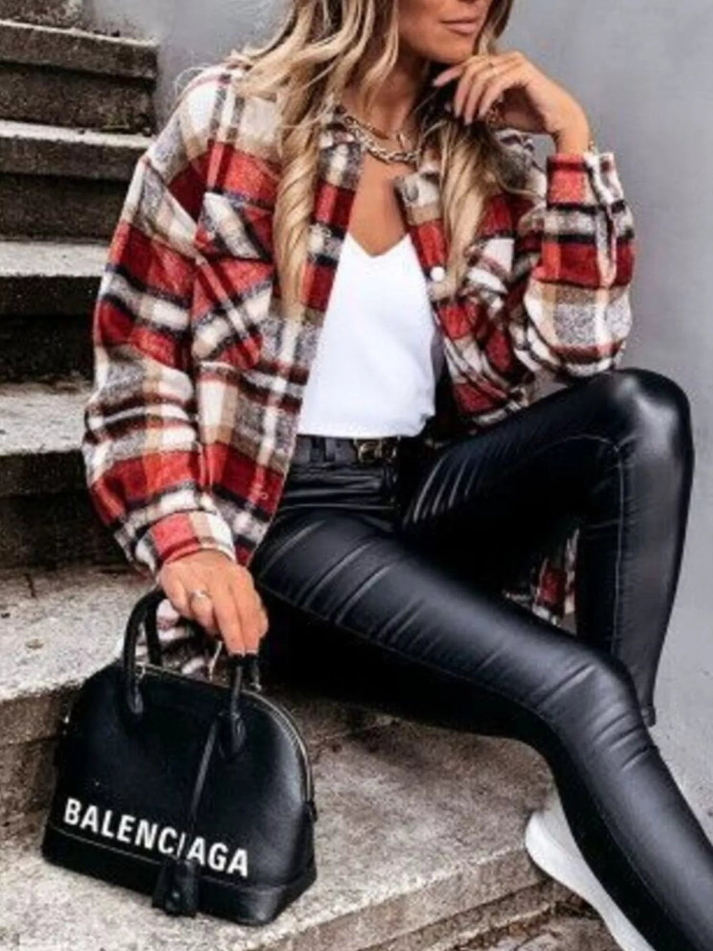Plaid Button Down Long Sleeve Shacket Jacket
