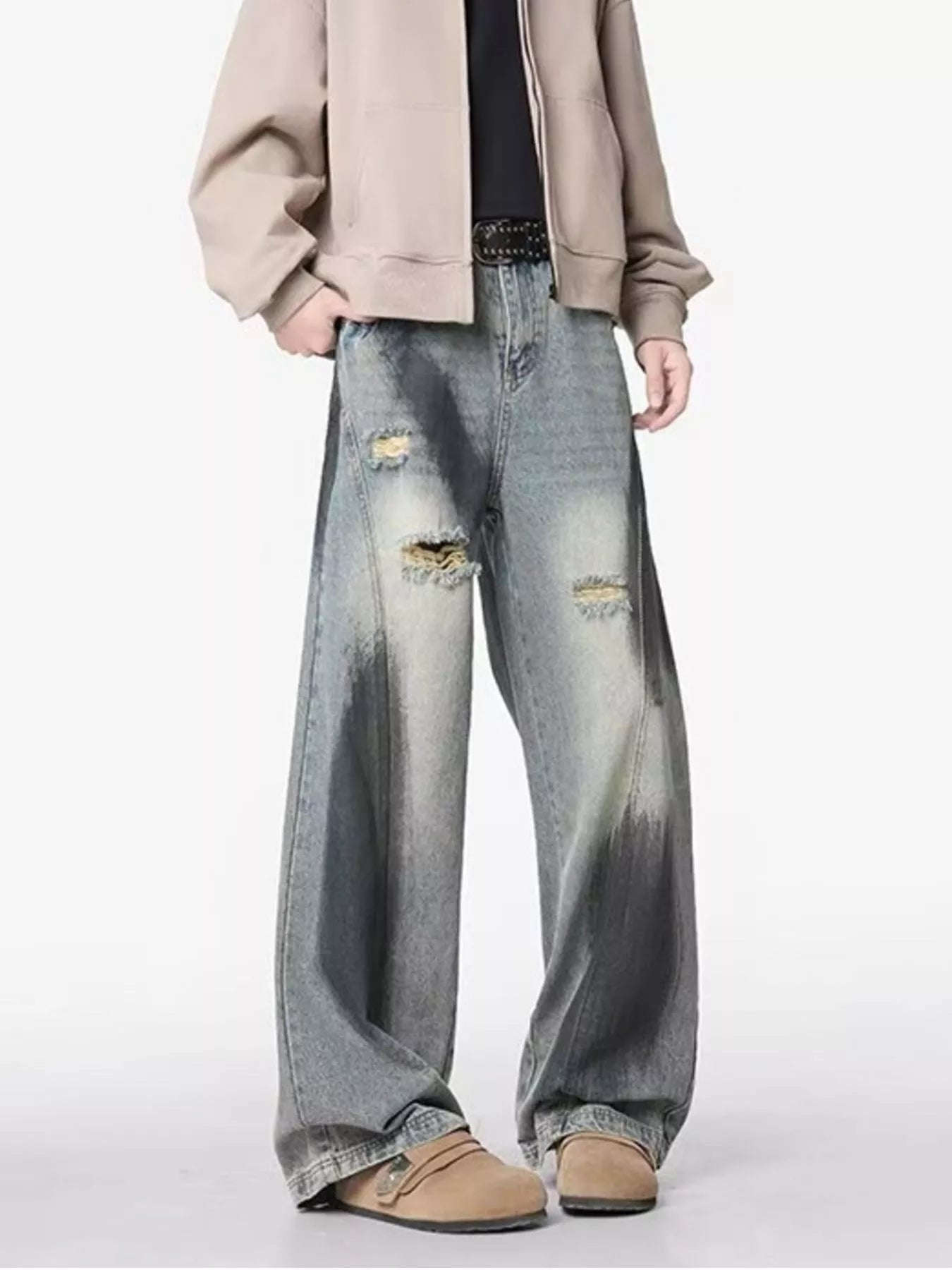 Men's Plus Size Distressed Wide Leg Jeans