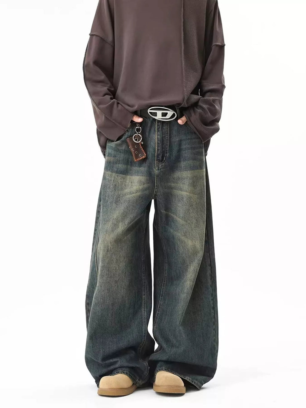 Men's Full Size Vintage Wash Wide Leg Jeans Plus Size