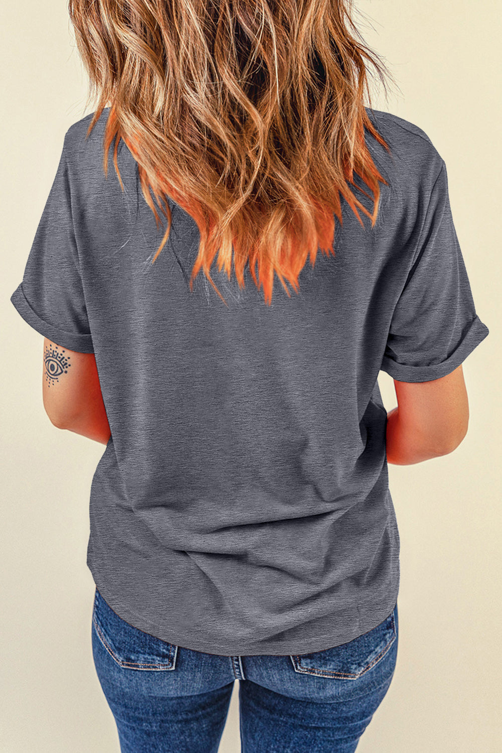 Gray Casual Plain Crew Neck
