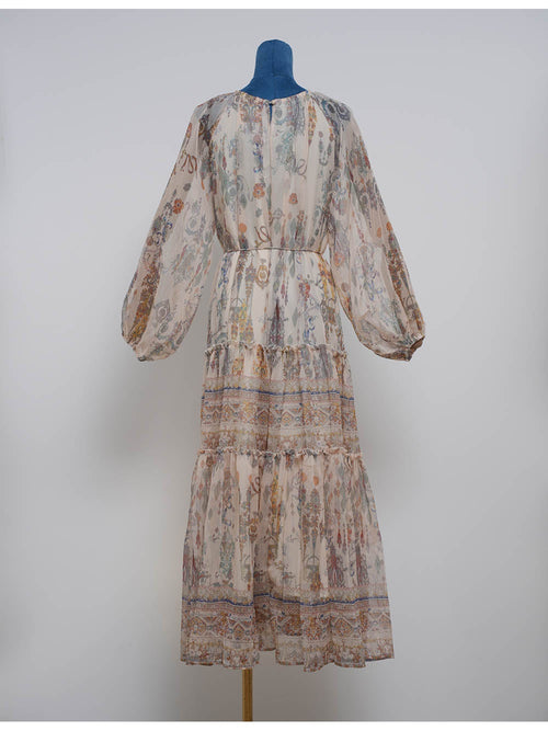 Boho Chiffon Waist Long Sleeves Midi Dress