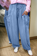 Loose Drawstring Elastic Waist Pocketed Jeans