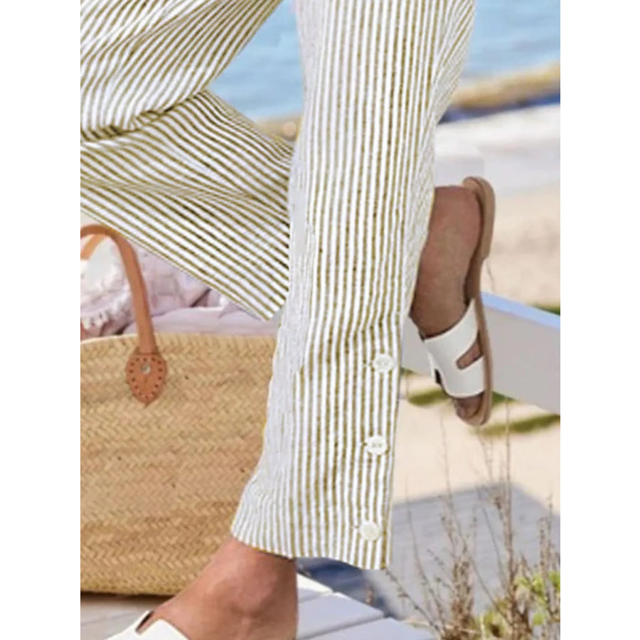 Full Size Striped Side Button Detail Pants Plus Size