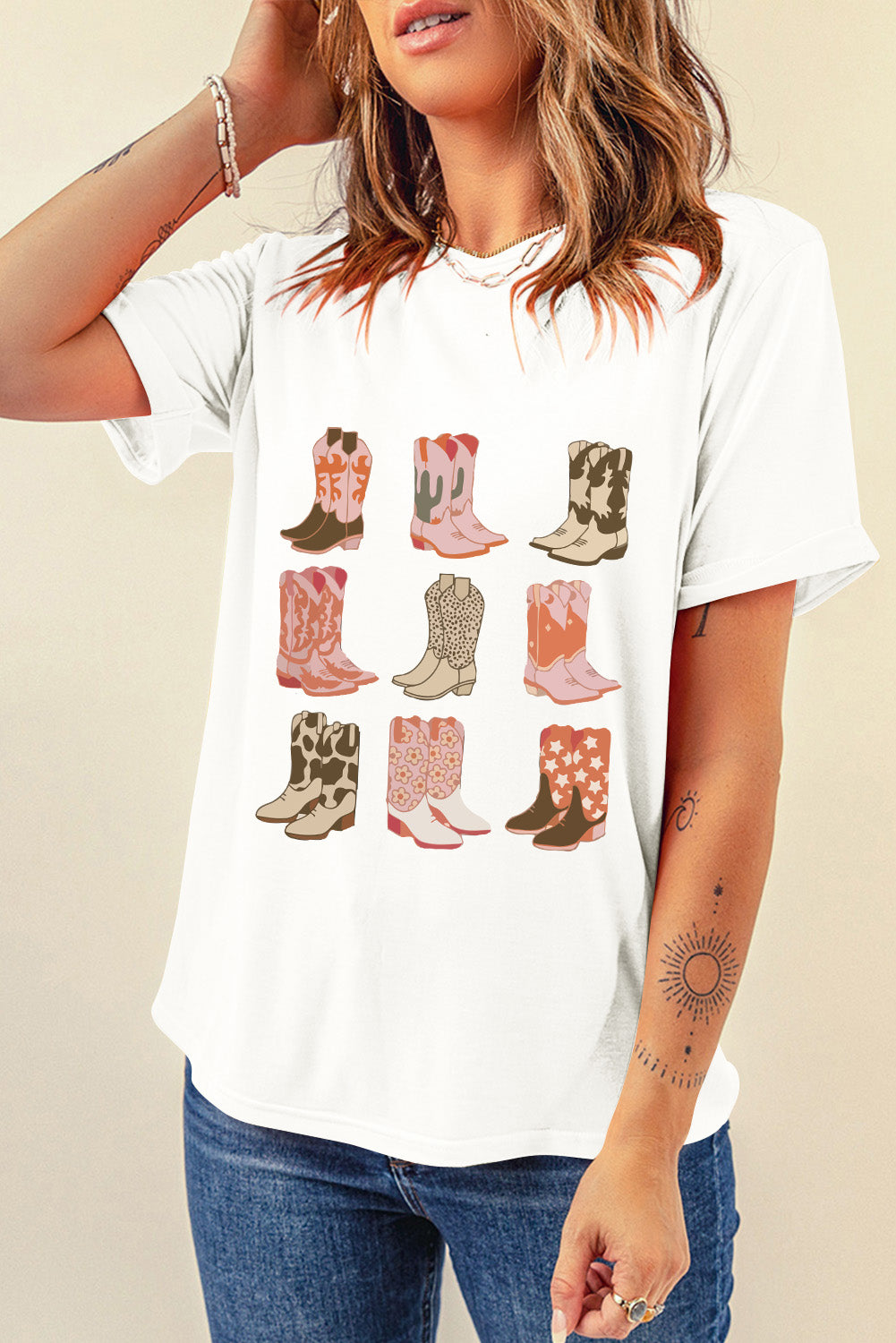 White Western Cowboy Boots Print