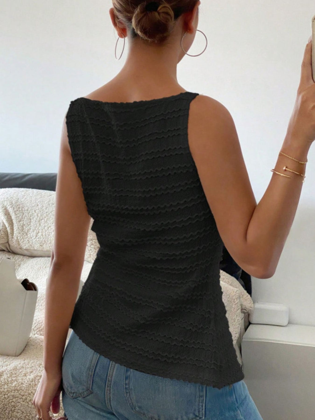 Textured Button Front Tank