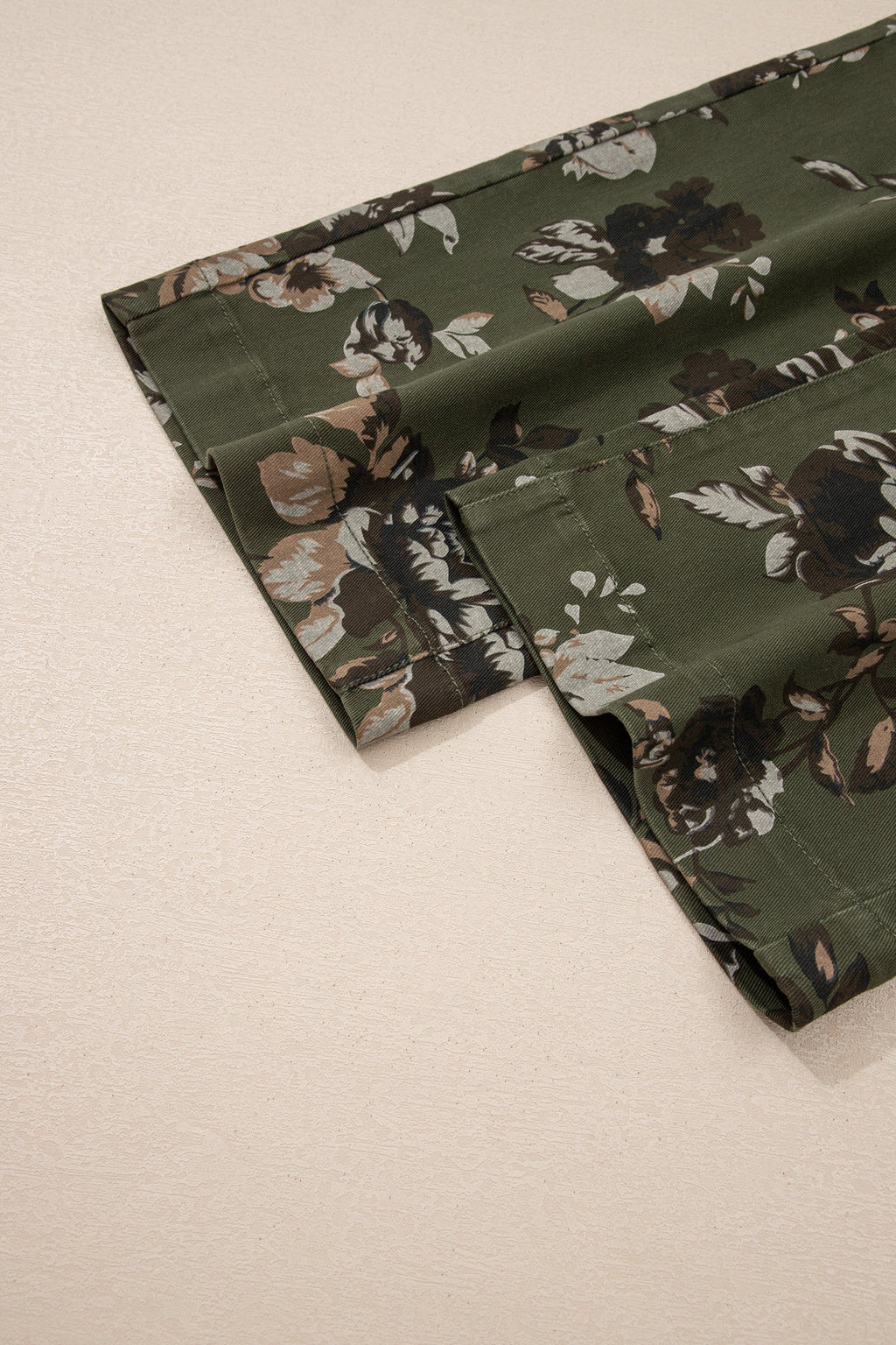 Raw Hem Patch Pocket Floral Print Jeans
