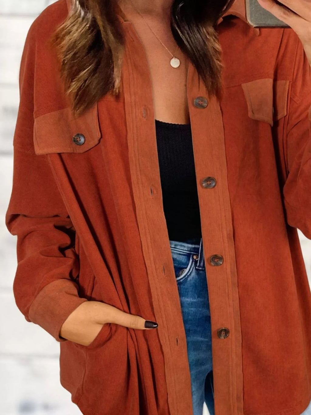 Casual Button Down Shacket Jacket