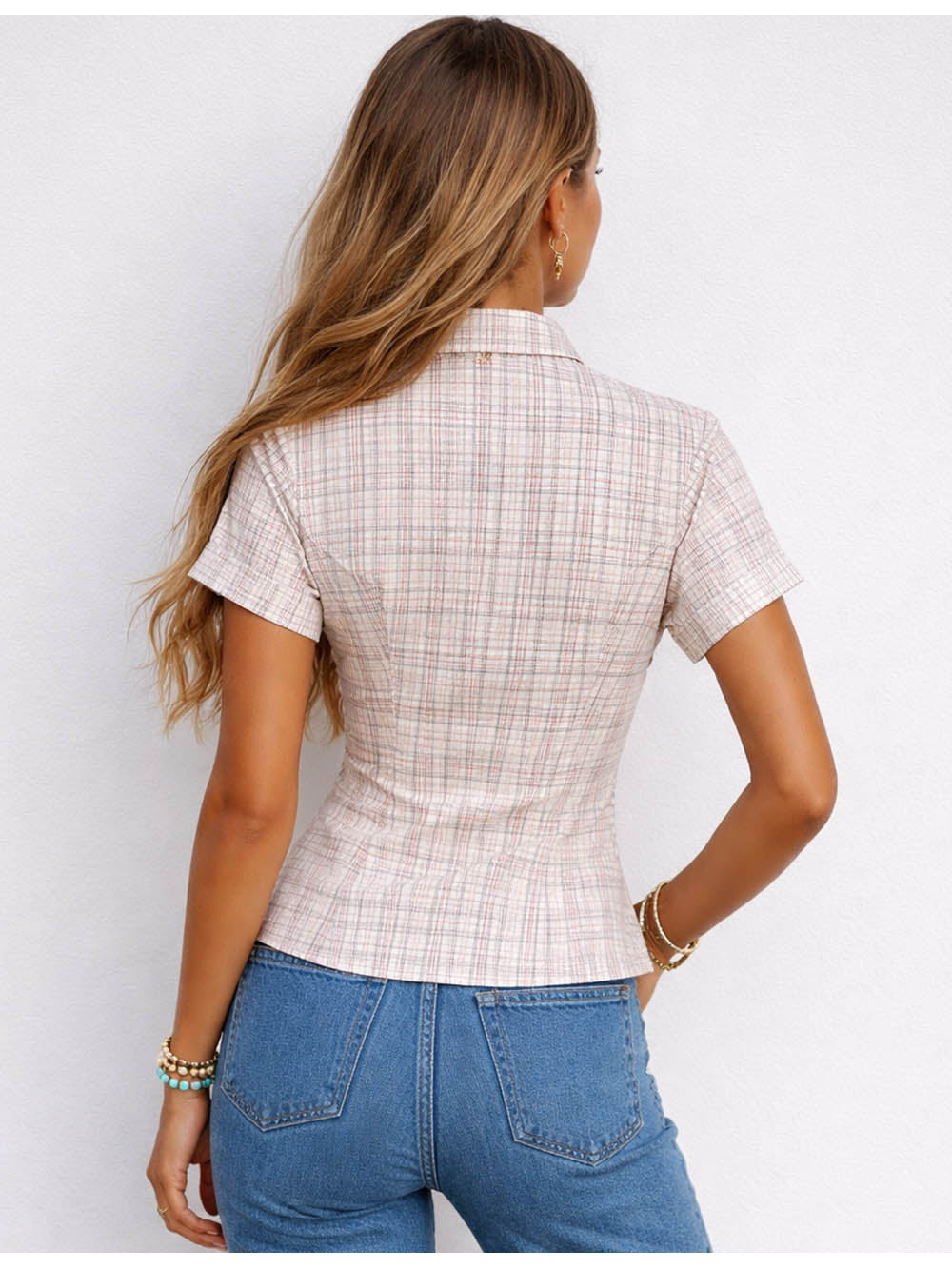 Chic Checked Button Down Short Sleeves Shirt