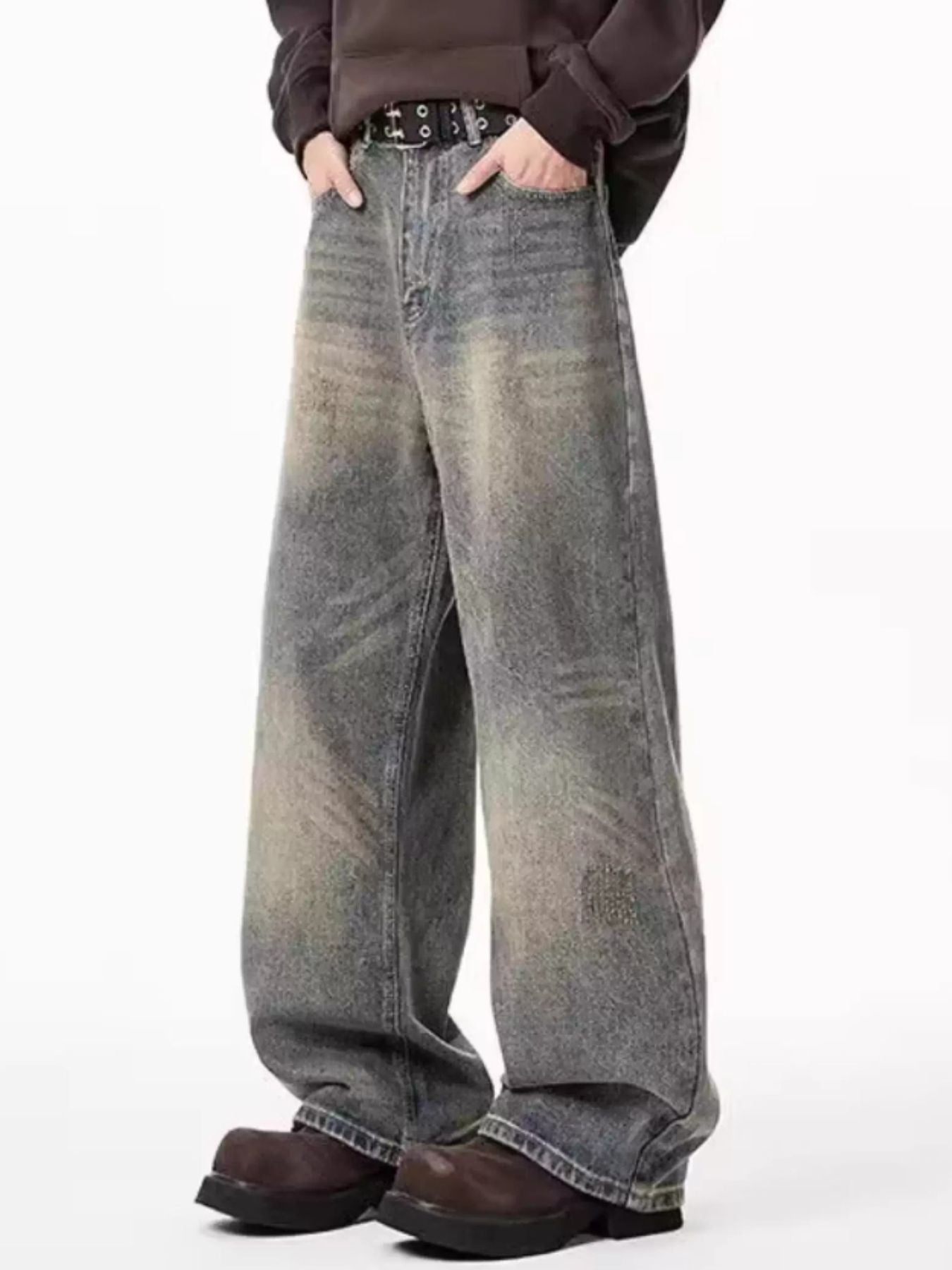 Men's Full Size Wash Wide Leg Jeans Plus Size