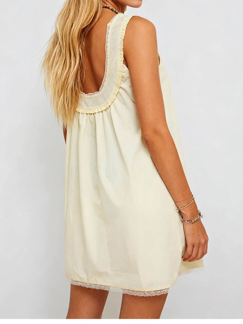 Lace Trim Bow Sleeveless Babydoll Mini Dress