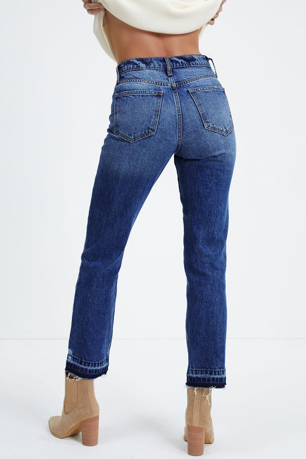 Raw Hem Cropped Whiskered Jeans