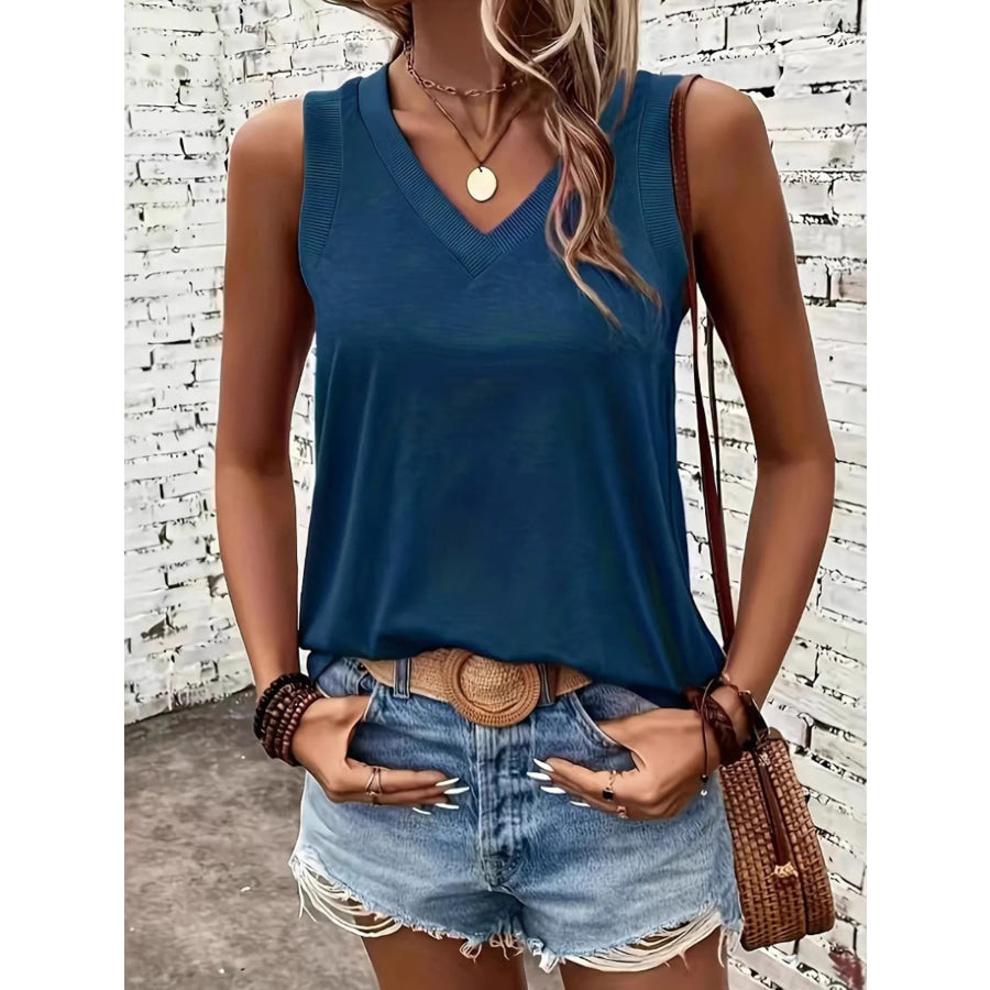 Breathable V Neck Ribbed Band Tank Top